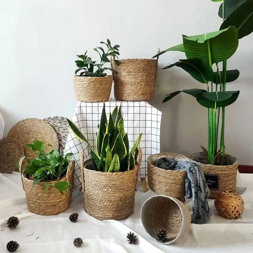 Panier de rangement en osier naturel pour jardin fleurs ou linge