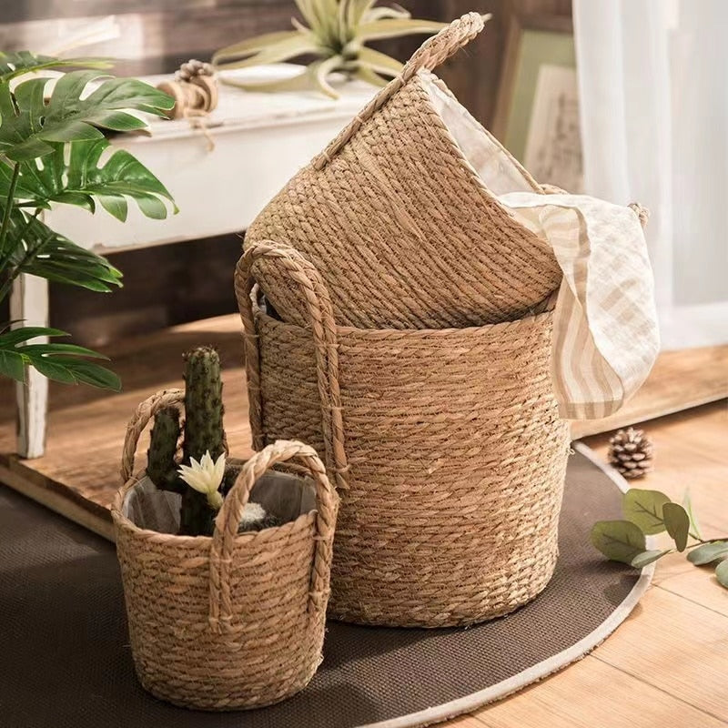 Panier de rangement en osier naturel pour jardin fleurs ou linge
