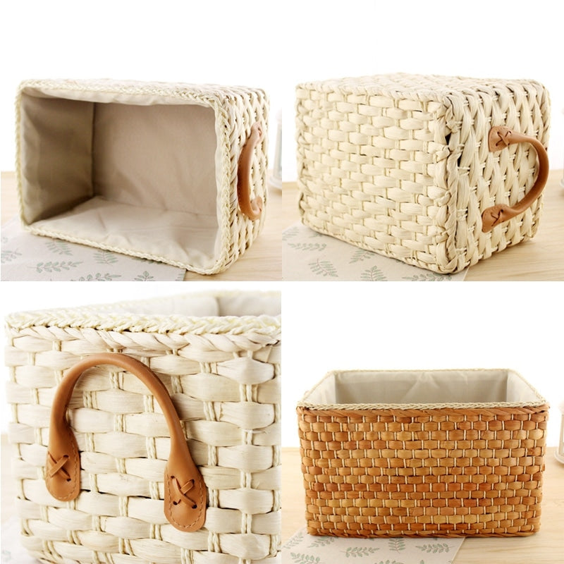 Panier de rangement en osier tissé à la main avec poignées