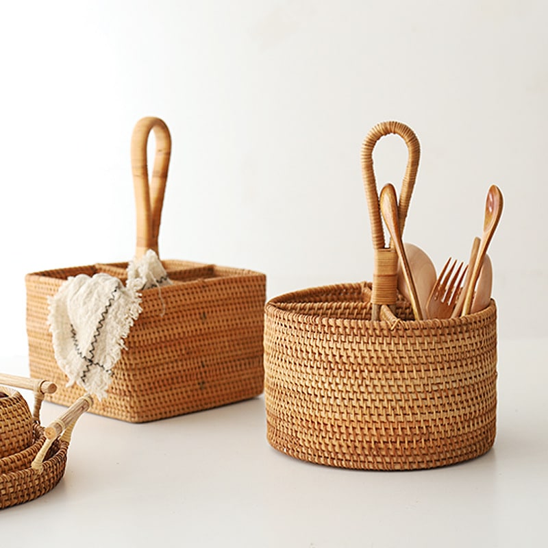 Panier de rangement en rotin à grille domestique