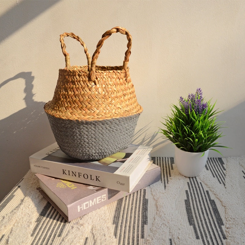 Panier de rangement en rotin style Bohème bicolore