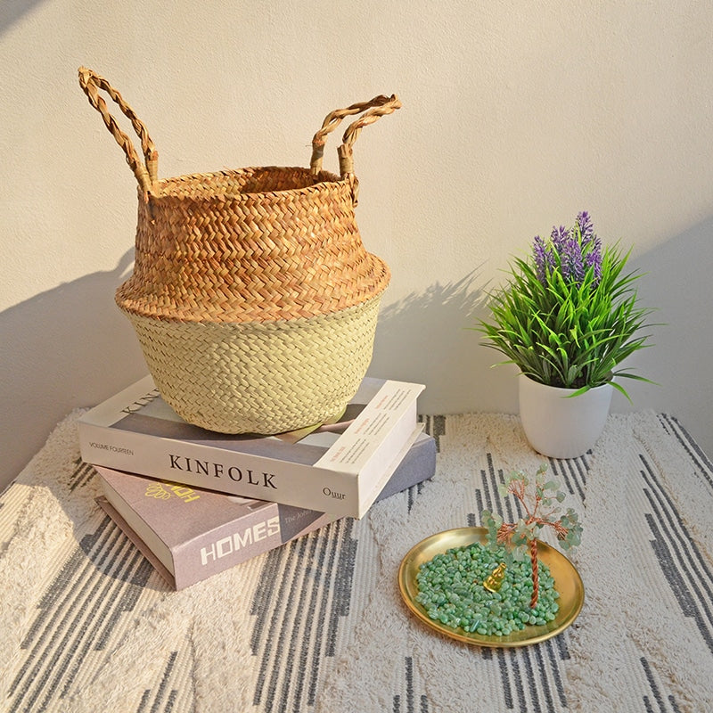 Panier de rangement en rotin style Bohème bicolore