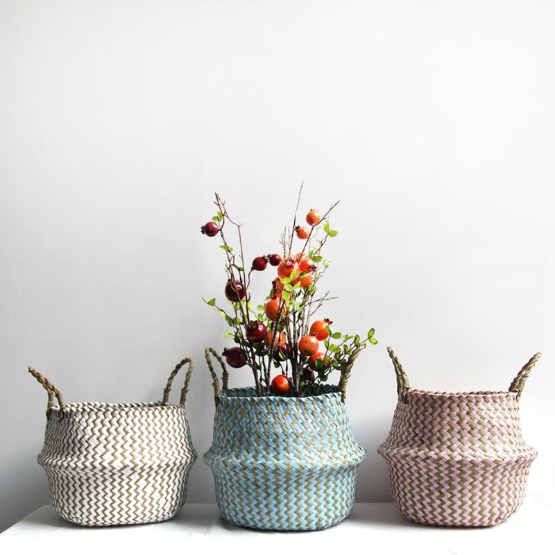Panier de rangement en rotin style Bohème rayé