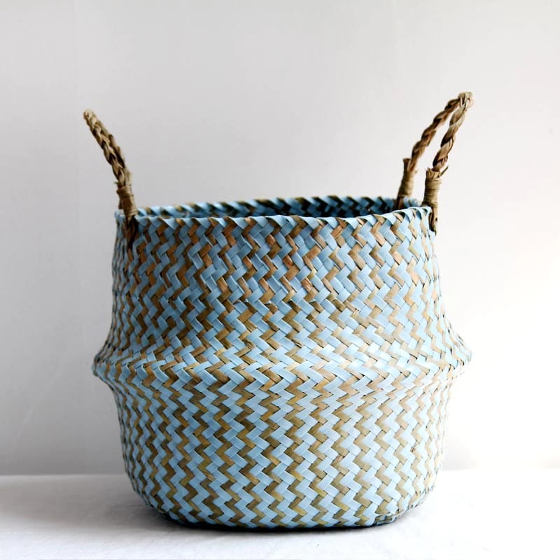 Panier de rangement en rotin style Bohème rayé