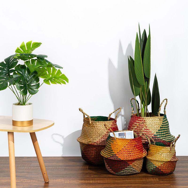 Panier de rangement pliable en rotin coloré