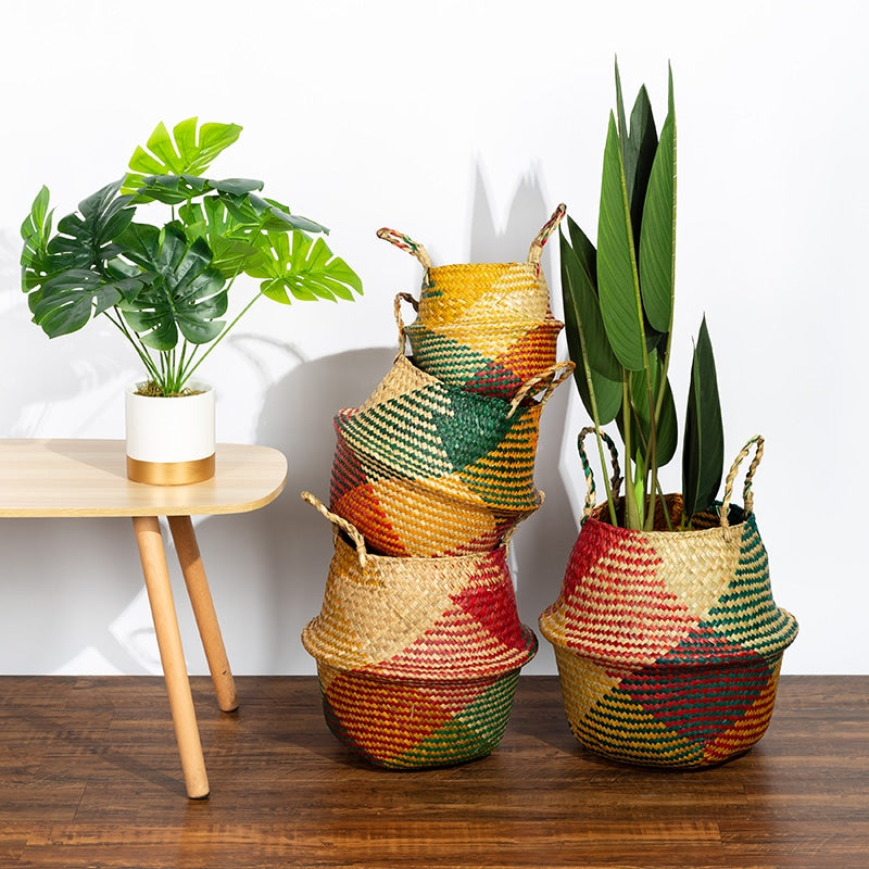 Panier de rangement pliable en rotin coloré