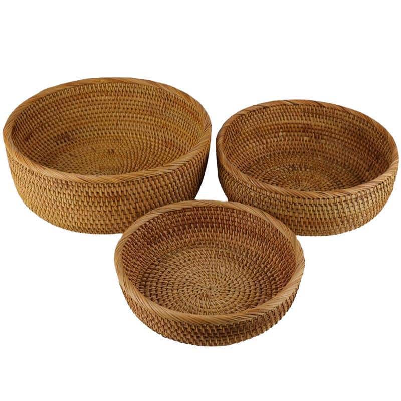 Panier de rangement rond tissé en rotin naturel et fibres de plantes
