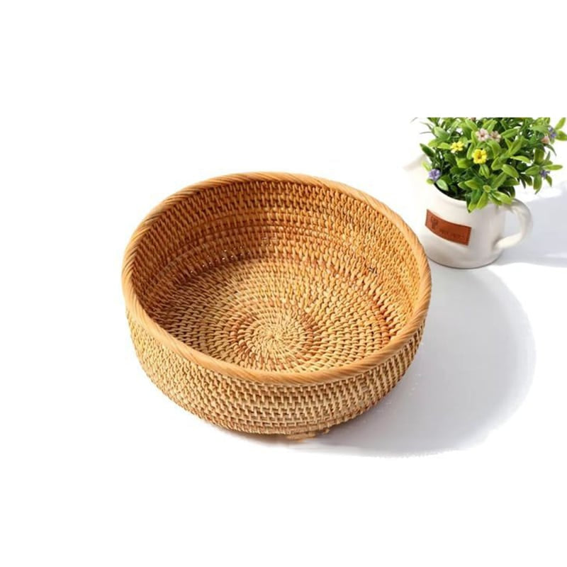 Panier de rangement rond tissé en rotin naturel et fibres de plantes