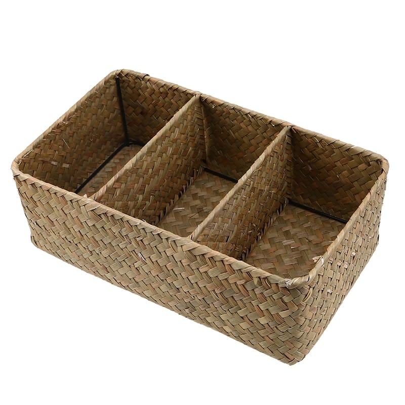 Panier de rangement tissé 3 compartiments en rotin