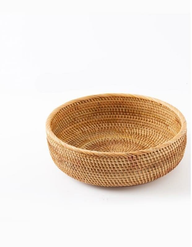 Panier de stockage d’aliments rond en rotin tissé à la main