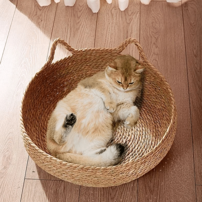 Panier Effet Rotin Respirant Style Lit pour Chat