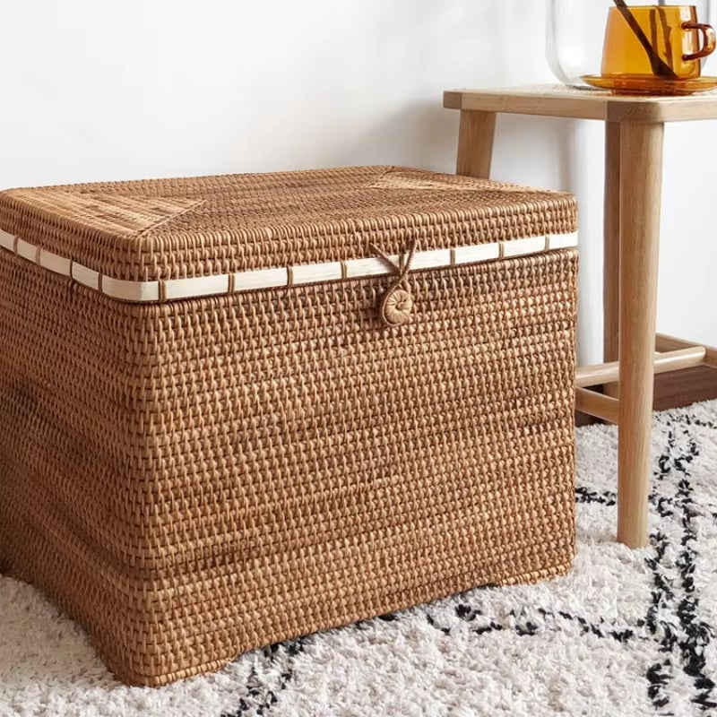Panier à Linge Rotin Vintage de Grande Capacité