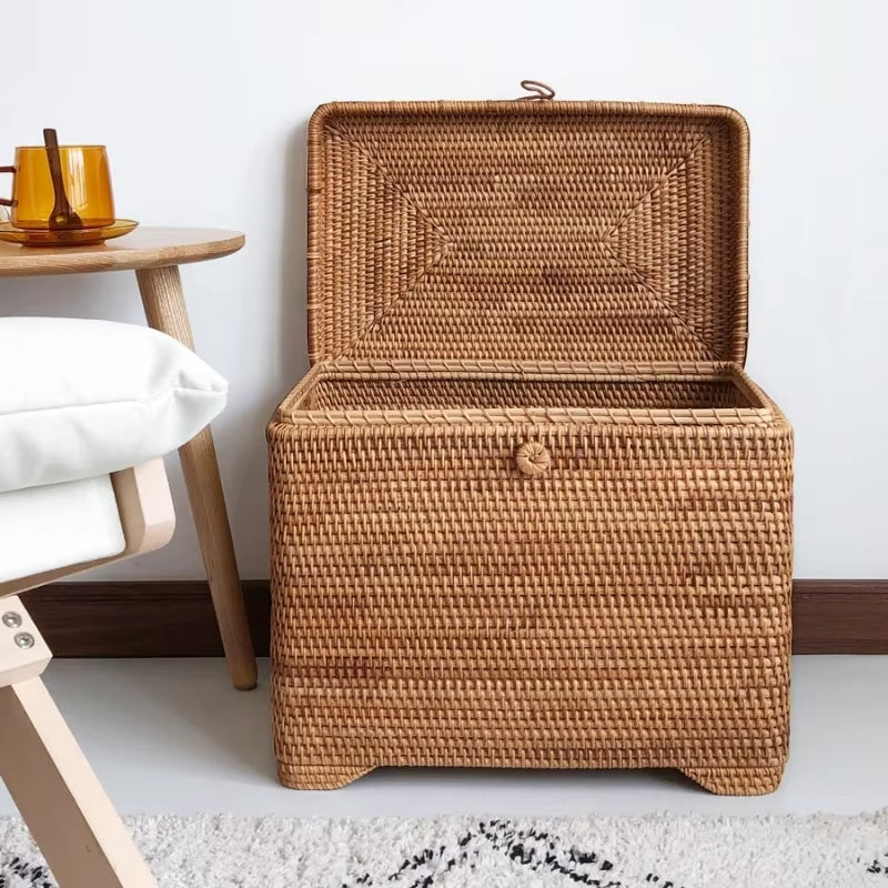 Panier à Linge Rotin Vintage de Grande Capacité