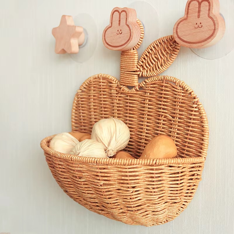 Panier Mural en Rotin en Forme de Pomme