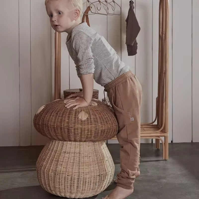 Panier de Rangement en Rotin au Design Champignon