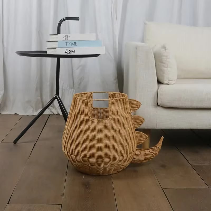 Panier de Rangement en Rotin au Design Dinosaure