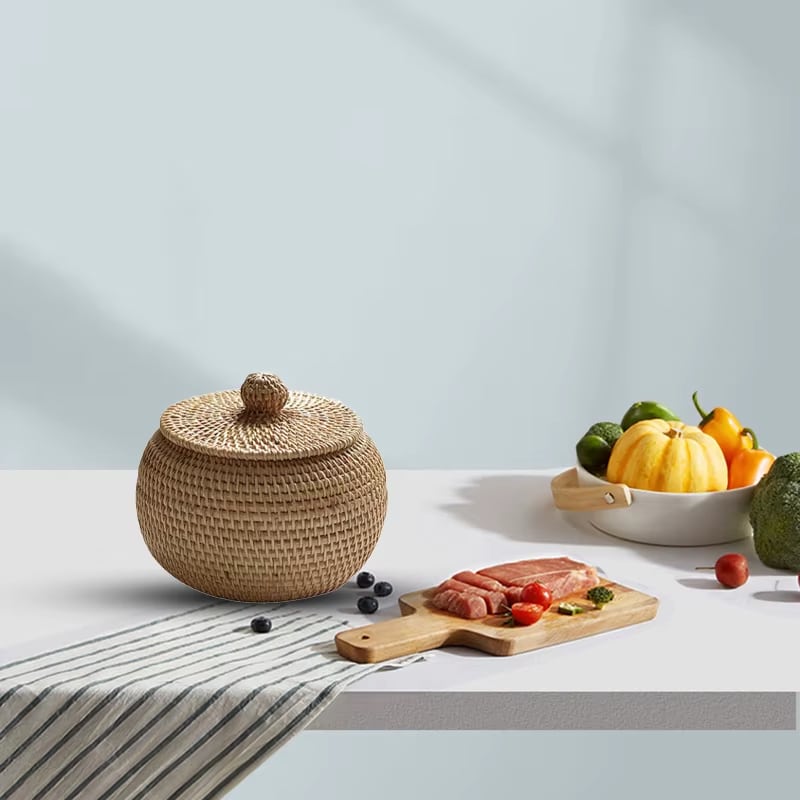 Panier Rangement Rotin Rond et Rétro