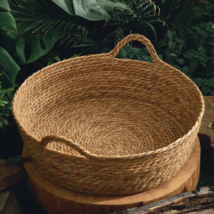 Panier rond pour chien tissé en rotin