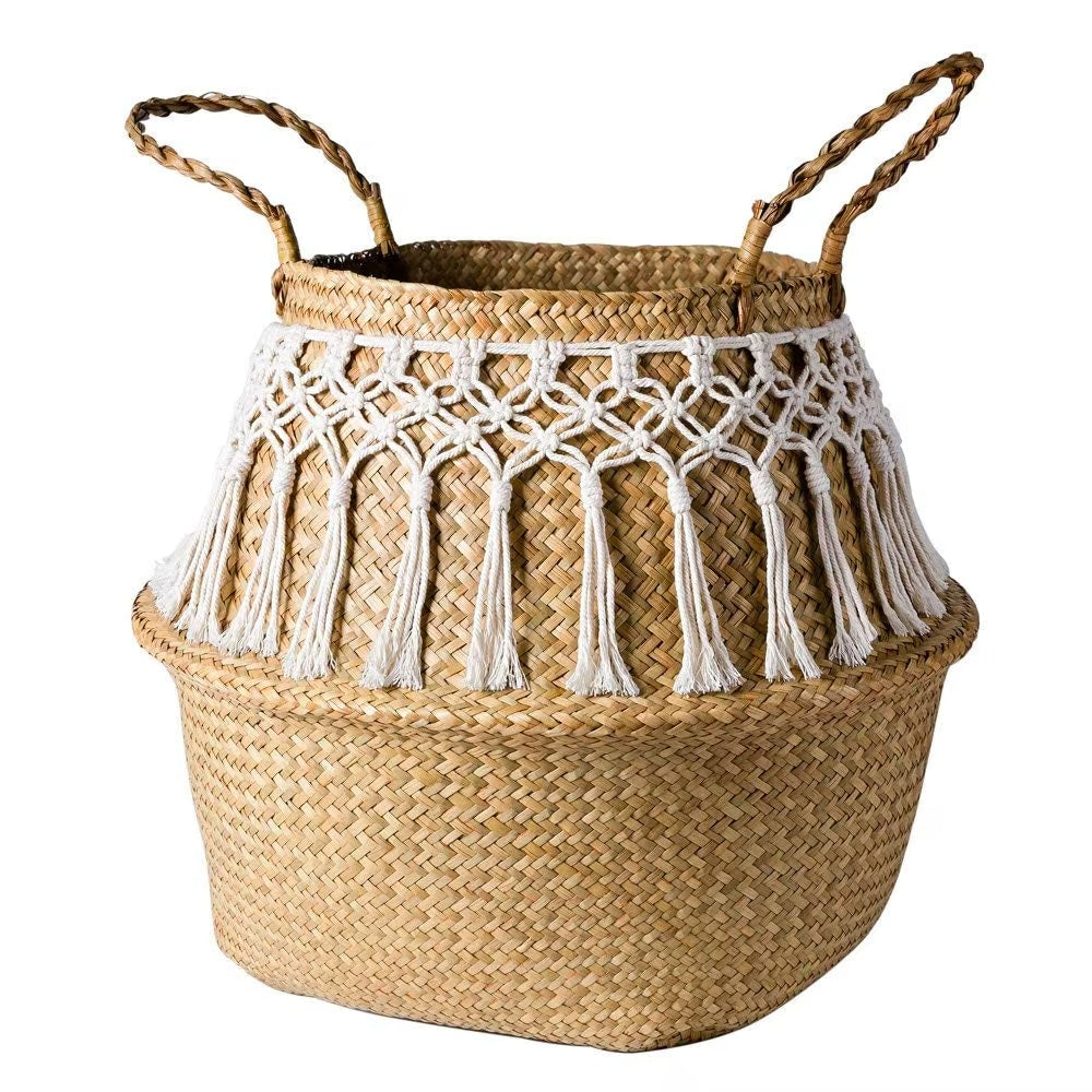 Panier en Rotin Rustique en Macramé