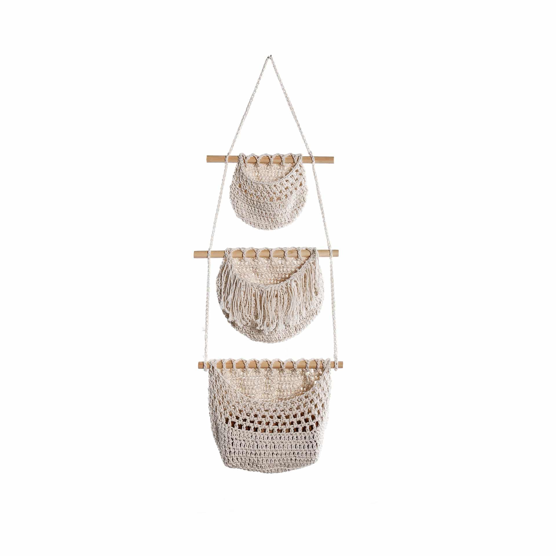 Panier tissé par trois de rangement à suspension murale tissé