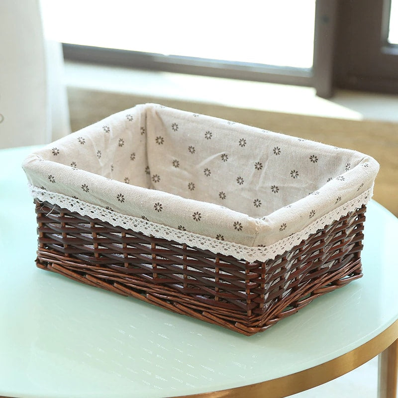 Paniers de rangement rectangulaire en rotin avec doublure en coton