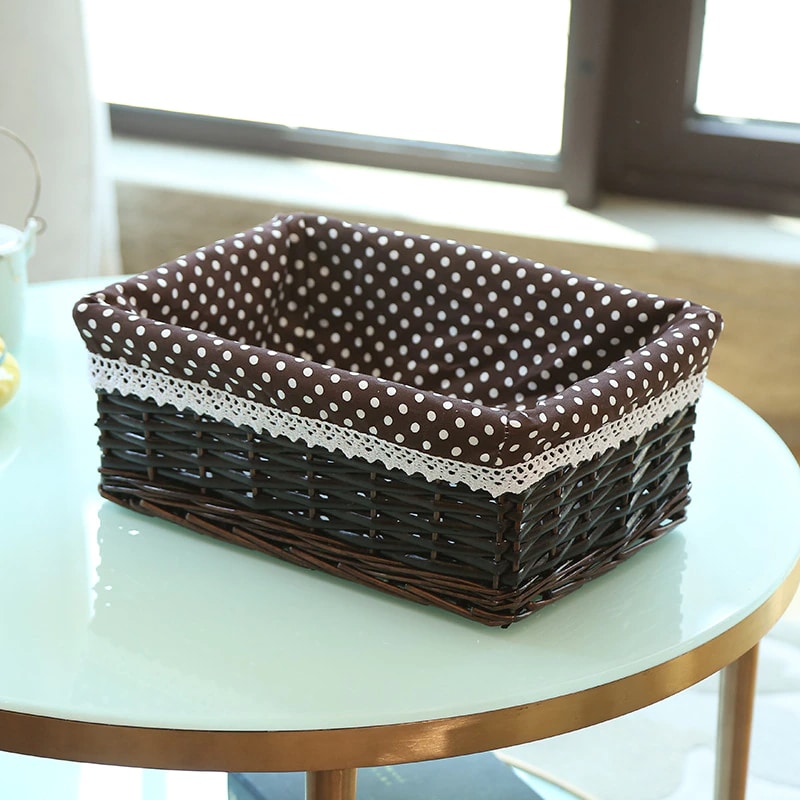 Paniers de rangement rectangulaire en rotin avec doublure en coton
