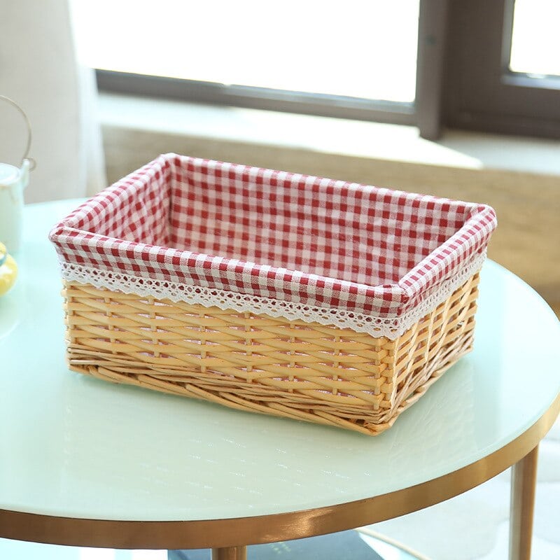 Paniers de rangement rectangulaire en rotin avec doublure en coton