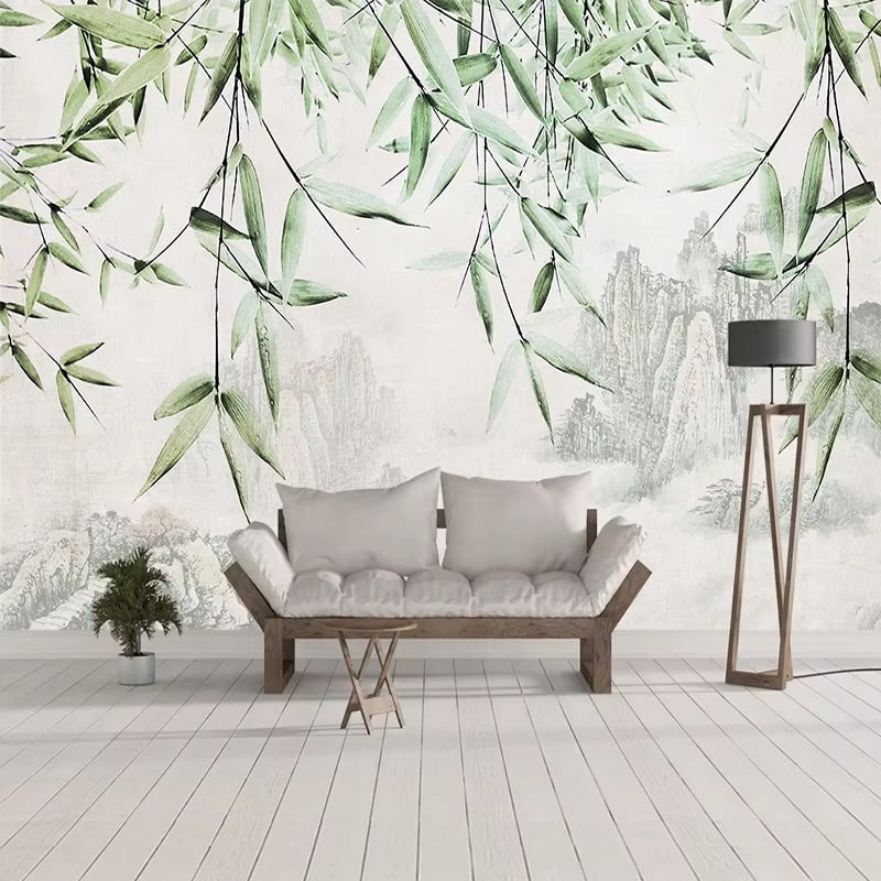 Papier Peint Bambou et Montagne