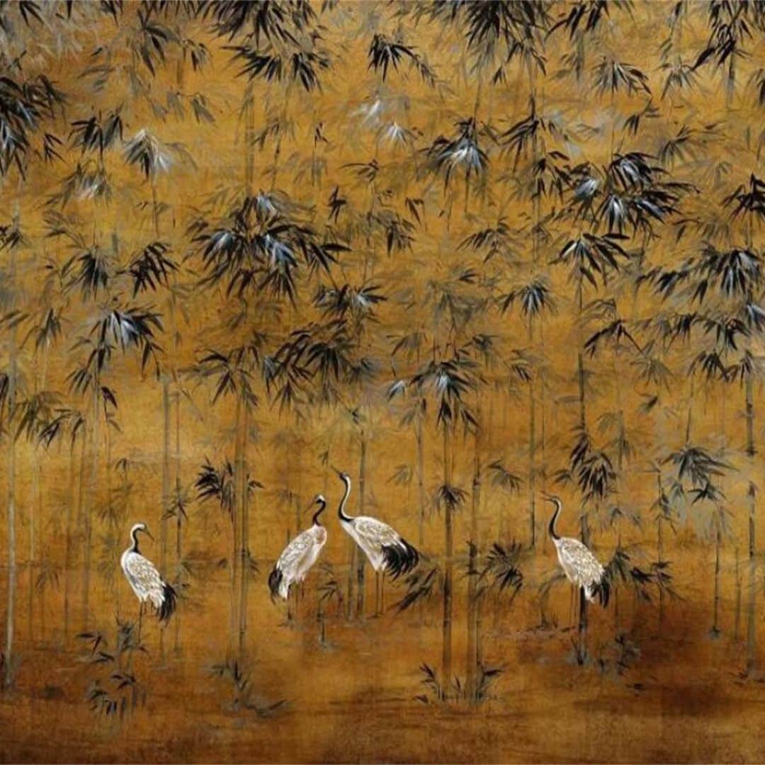 Papier Peint Bambou avec Oiseaux