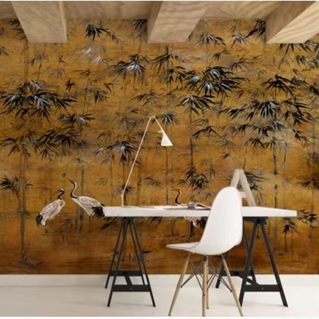 Papier Peint Bambou avec Oiseaux