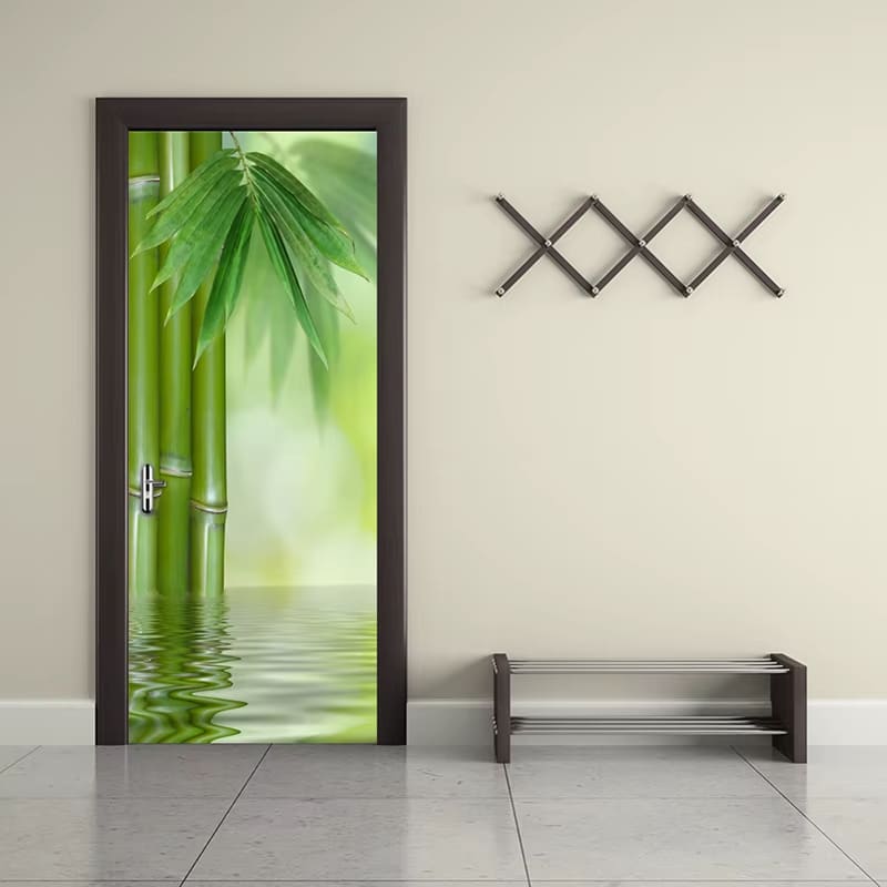 Papier Peint Bambou Vert pour Porte