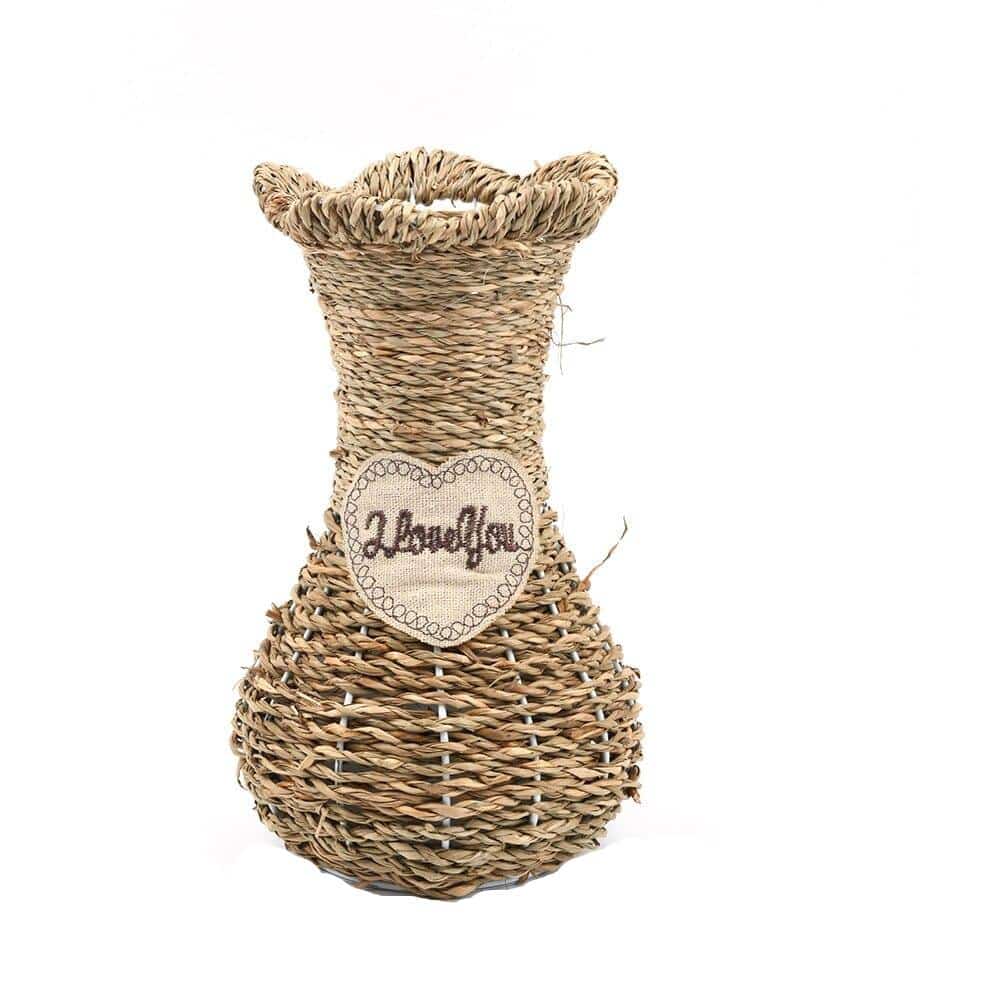 Petit vase à fleurs en rotin avec inscription d’amour