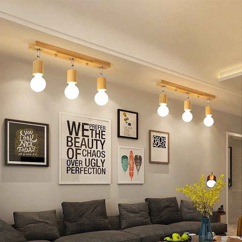 Plafonnier Bois LED au Design Moderne à Trois Têtes