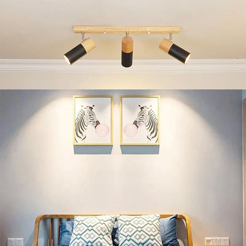 Plafonnier Bois LED de Style Moderne à Trois Têtes
