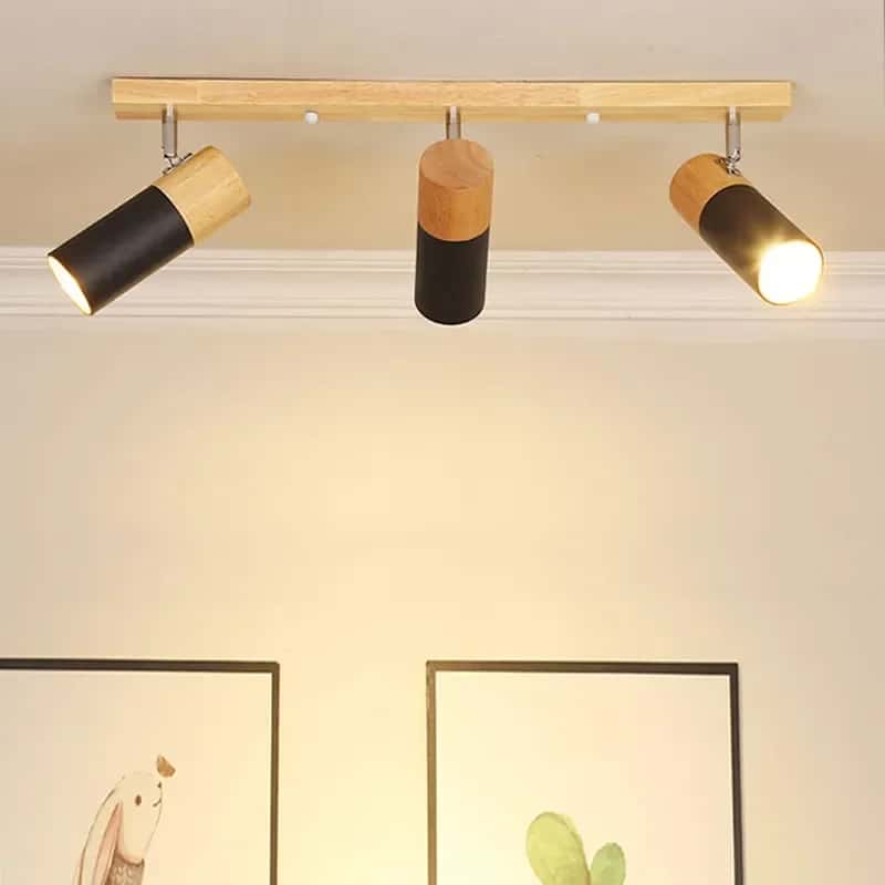 Plafonnier Bois LED de Style Moderne à Trois Têtes