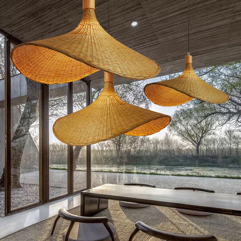 Plafonnier design suspendu en rotin, bambou et osier fait à la main