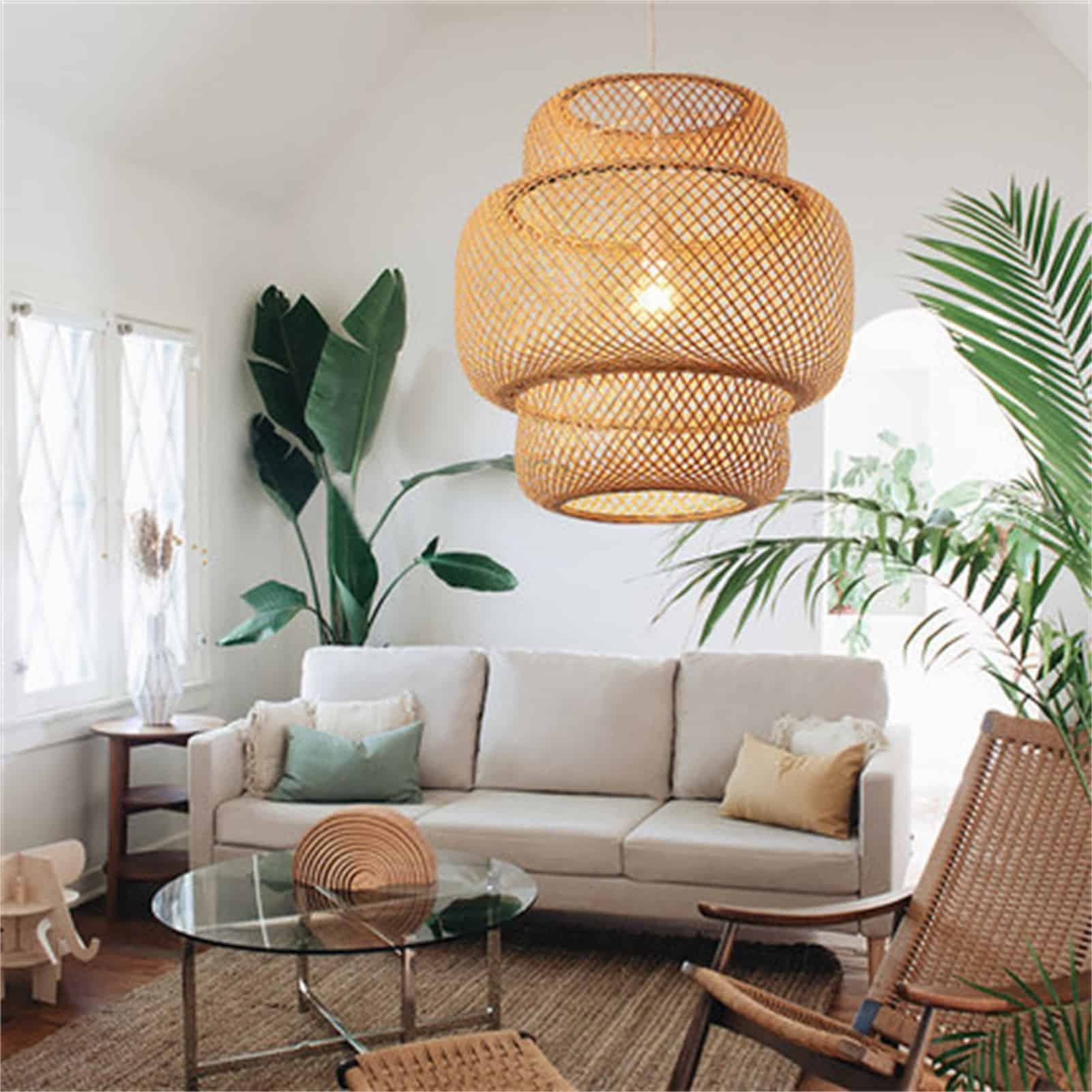 Plafonnier en bambou tissé à la main, design art moderne