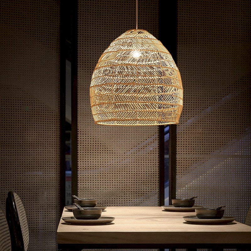 Plafonnier LED Vintage en rotin