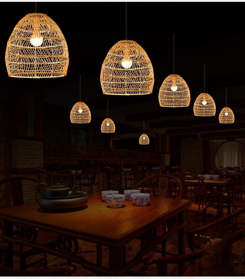 Plafonnier LED Vintage en rotin