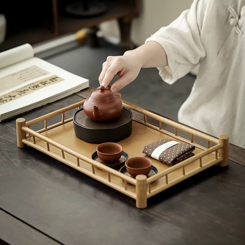 Plateau Bambou Rectangulaire au Style Asiatique