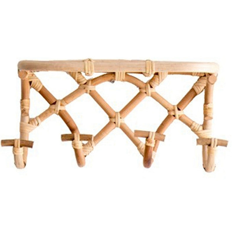 Porte-manteau mural étagère en rotin croisé