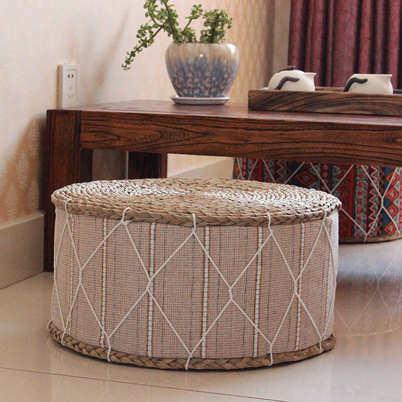 Pouf circulaire beige