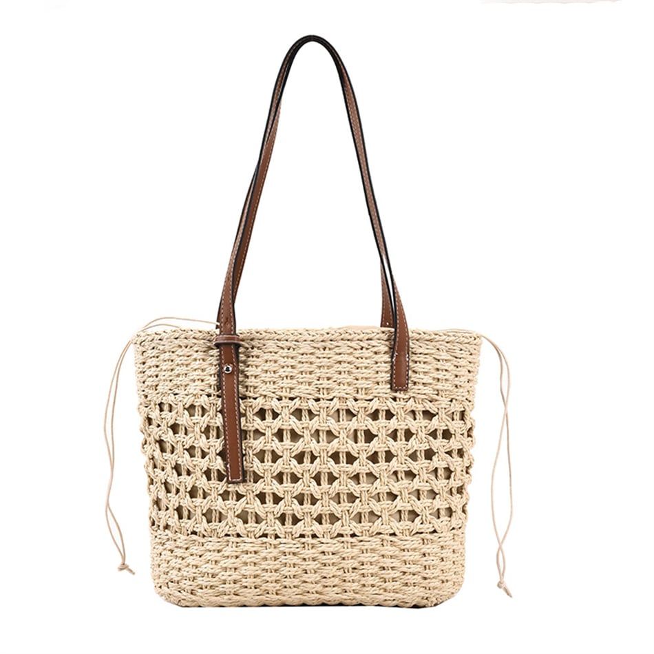 Sac à main beige tendance de plage en paille pour femme