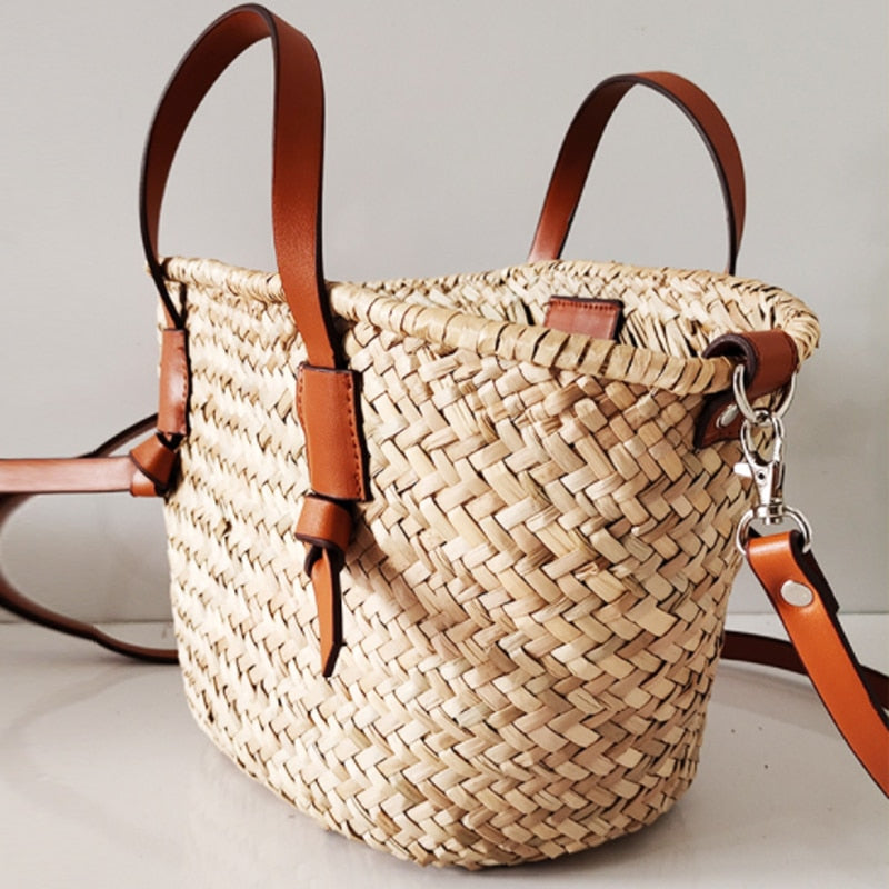 Sac à main d’été à grande capacité, tissé en paille pour femmes