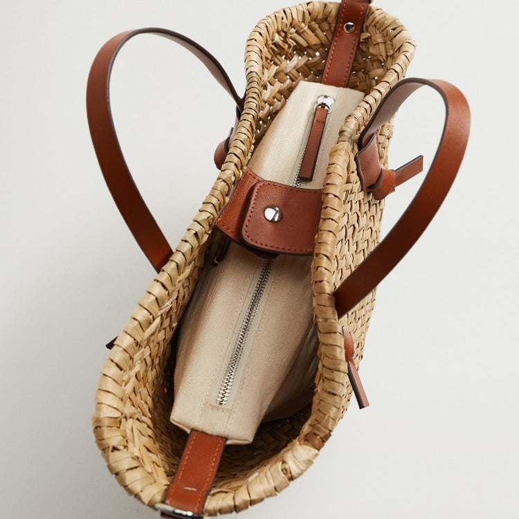 Sac à main d’été à grande capacité, tissé en paille pour femmes
