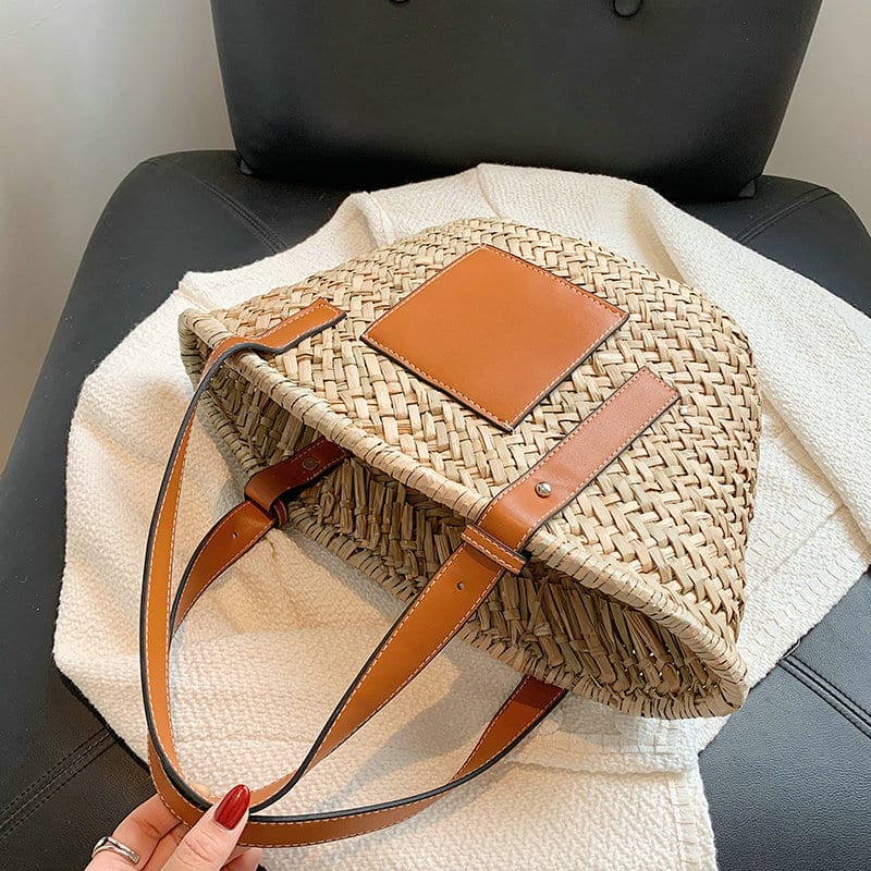 Sac à main d’été en paille tissé raphia, marron, pour femmes