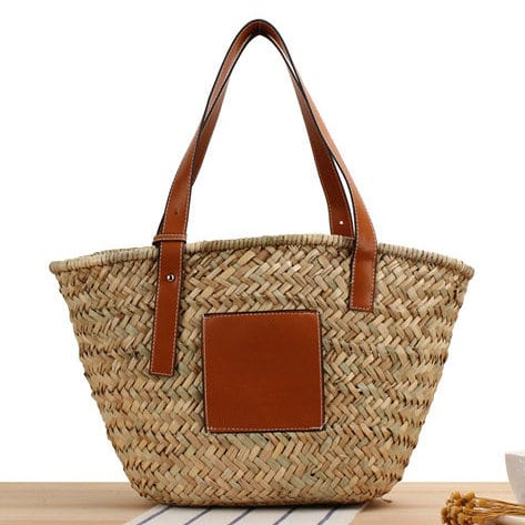 Sac à main d’été en paille tissé raphia, marron, pour femmes