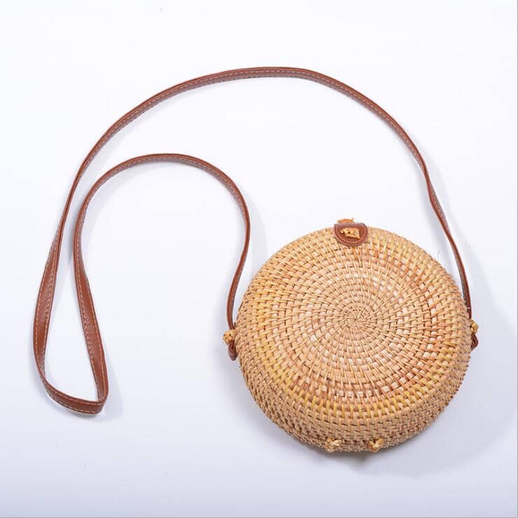 Sac à main rond bohème en rotin tissé à la main pour femme