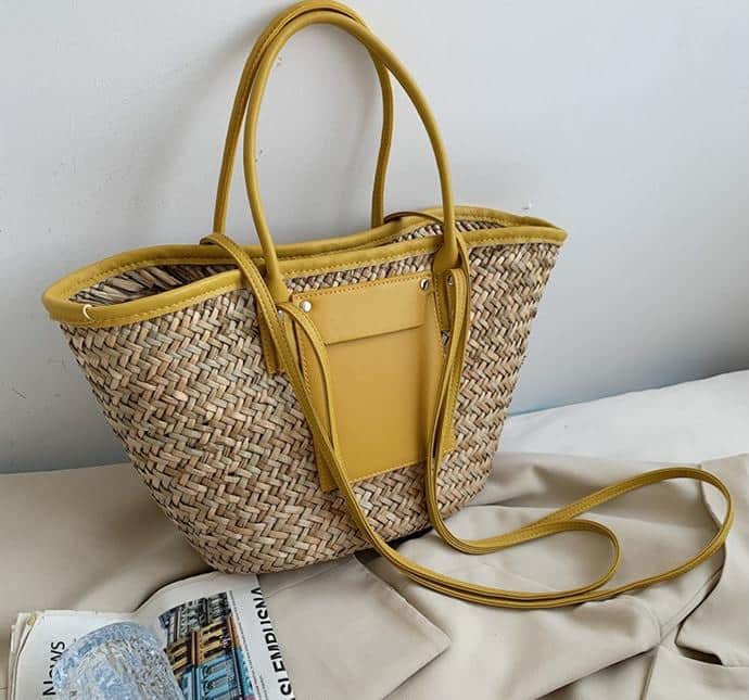 Sac d’été en paille de grande capacité fait à la main, jaune, pour femmes