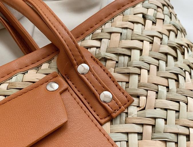 Sac d’été en paille de grande capacité fait à la main, marron, pour femmes